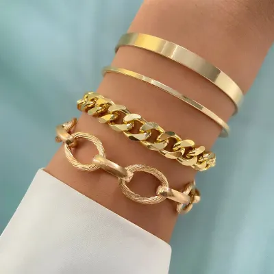Retro Geometric Metal Twist Chain Bangles Bracelet